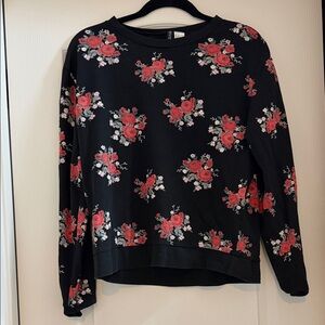 Divided by H&M Black Sweater with Red Floral Pattern